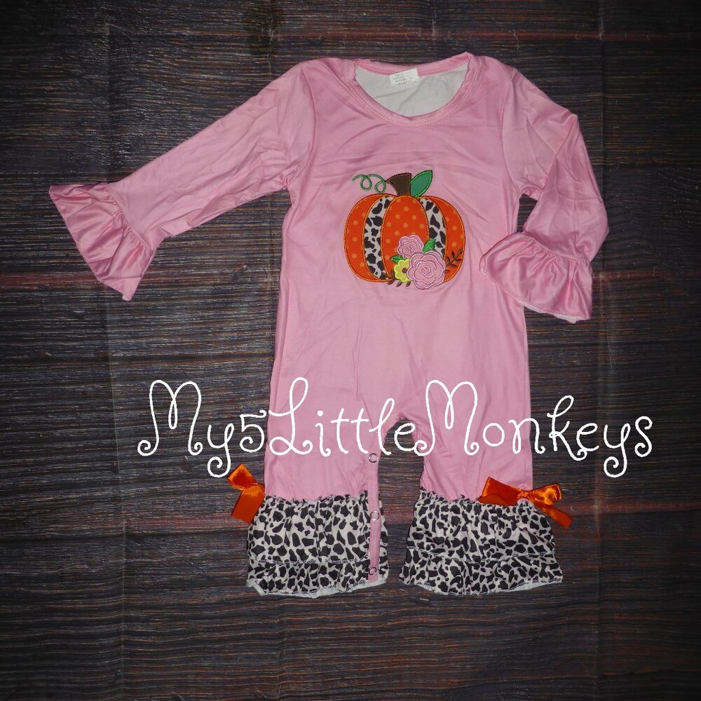 Boutique Pumpkin Baby Girls Ruffle Romper Jumpsuit - Picture 2 of 4